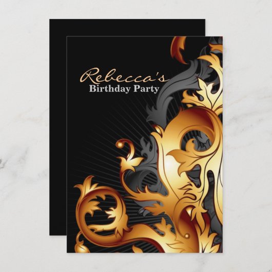 素晴らしいgatsby抽象的な華麗さの黒および金ぱく 招待状 (正面/裏面)