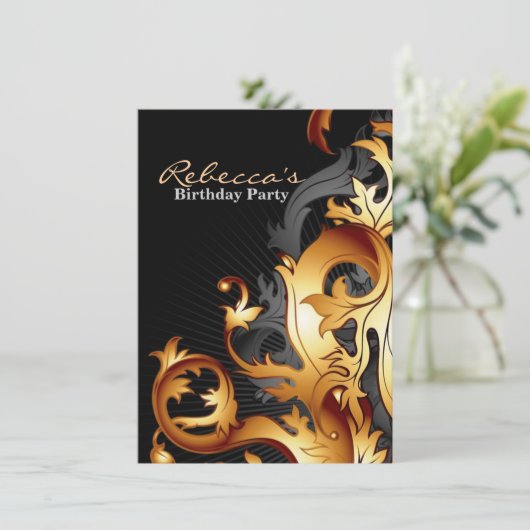 素晴らしいgatsby抽象的な華麗さの黒および金ぱく 招待状 (スタンド正面)
