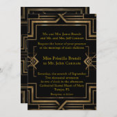 素晴らしいGatsby結婚式招待状の黒及び金ゴールド 招待状 (正面/裏面)