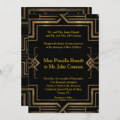 素晴らしいGatsby結婚式招待状の黒及び金ゴールド 招待状 (正面/裏面)