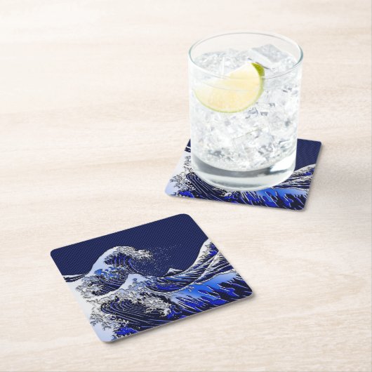 素晴らしいHokusaiの波のクロムカーボン一見 スクエアペーパーコースター (インサイチュ)