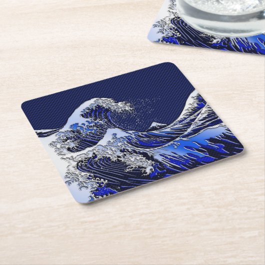 素晴らしいHokusaiの波のクロムカーボン一見 スクエアペーパーコースター (アングル)