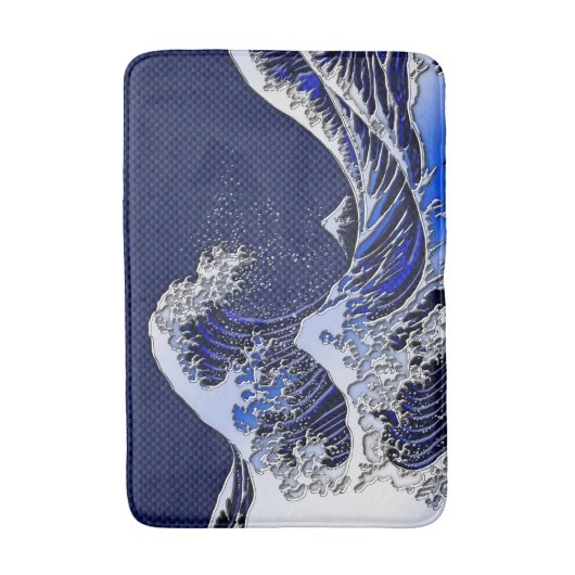 素晴らしいHokusaiの波のクロムカーボン繊維のスタイル バスマット (正面縦)