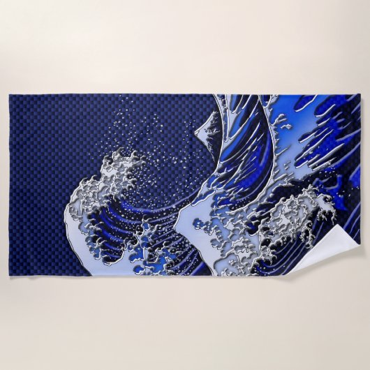 素晴らしいHokusaiの波のクロムカーボン繊維のスタイル ビーチタオル (正面)