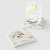 素晴らしいPyrneesの水彩画の子犬 ストーンコースター (横)