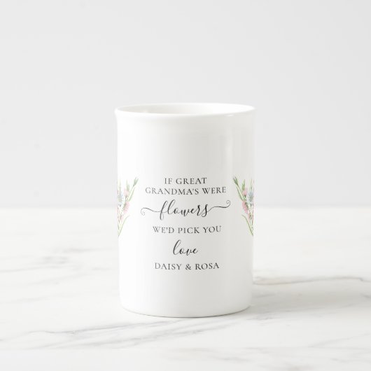 素晴らしおばあちゃんかわいらし詩ワイルドフラワーブーケ ボーンチャイナマグカップ (正面)
