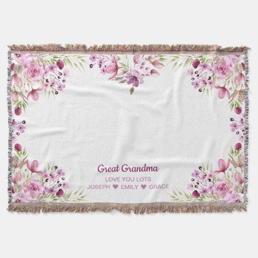 素晴らしおばあちゃんピンクと紫の縁ど花 スローブランケット (正面)