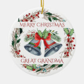 素晴らしおばあちゃんホリーベル素朴リース セラミックオーナメント (正面)