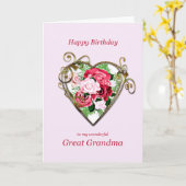 素晴らしおばあちゃん誕生日アンティーク絵を描バラ カード (黄色い花)