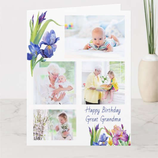 素晴らしおばあちゃん4フォト春の花誕生日 カード (正面)
