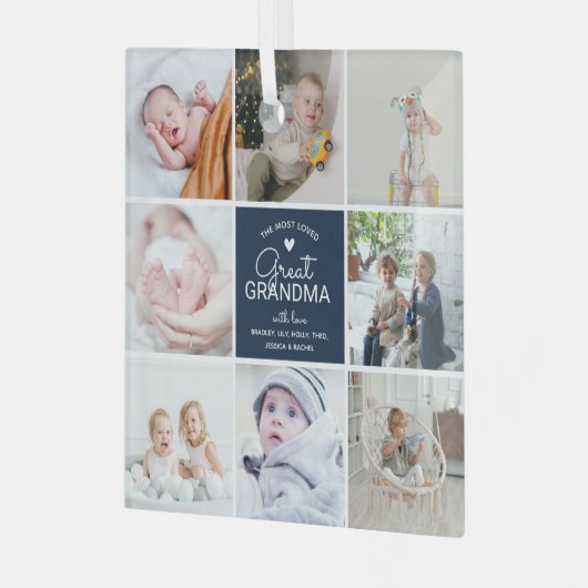 素晴らしおばあちゃん「最も愛された」フォトコラージュスロー ガラスオーナメント (正面左)