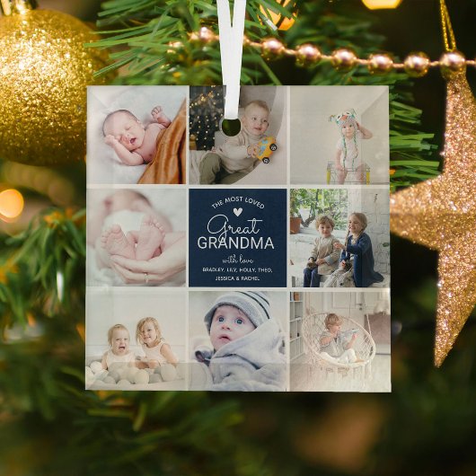 素晴らしおばあちゃん「最も愛された」フォトコラージュスロー ガラスオーナメント