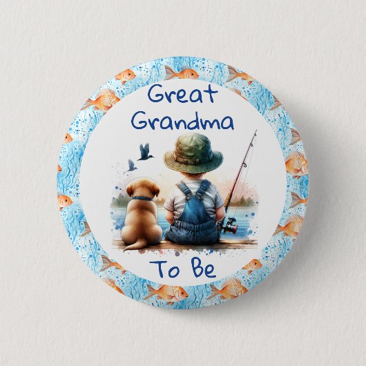 素晴らしおばあちゃん | 魚釣りをテーマにしたベビーシャワー 缶バッジ (正面)