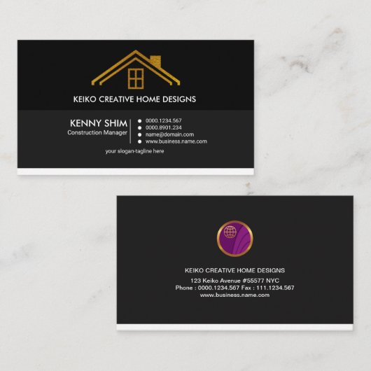 素晴らしくシンプルなレトロの金ゴールドの屋根二重色の建築者 名刺 (正面/裏面)
