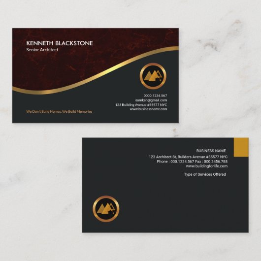 素晴らしく赤くグランジでフェイクな金ゴールドの波CEOの建築家 名刺 (正面/裏面)