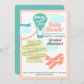 素晴らしアドベンチャーホットエアバルーンと飛行機 招待状 (正面/裏面)