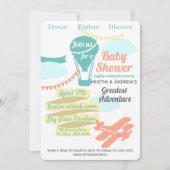 素晴らしアドベンチャーホットエアバルーンと飛行機 招待状 (正面)