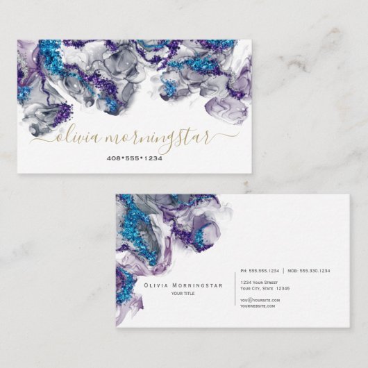 素晴らしアメジストサファイアジェムストンアルコールインク 名刺 (正面/裏面)