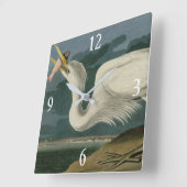 素晴らしアメリカのオードボンの鳥から来た白いヘロン スクエア壁時計 (傾斜)