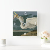 素晴らしアメリカのオードボンの鳥から来た白いヘロン スクエア壁時計 (ホーム)