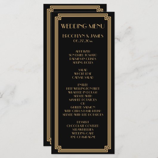 素晴らしアールデコブラック金ゴールド結婚のメニューカード メニュー (正面/裏面)