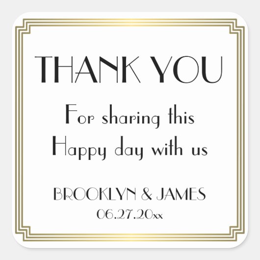 素晴らしアールデコ金ゴールド結婚式用シール スクエアシール (正面)