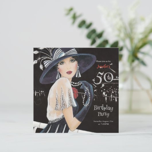 素晴らしアールデコ50番目の誕生日招待状 招待状 (スタンド正面)