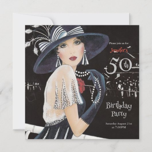 素晴らしアールデコ50番目の誕生日招待状 招待状 (正面)