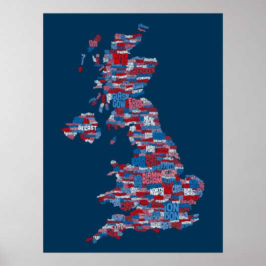 素晴らしイギリスUKシティ文字の地図 ポスター (正面)