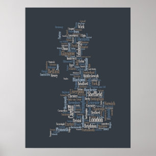 素晴らしイギリスUKシティ文字の地図 ポスター