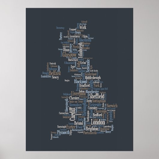 素晴らしイギリスUKシティ文字の地図 ポスター (正面)