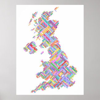 素晴らしイギリスUKシティ文字の地図 ポスター
