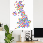 素晴らしイギリスUKシティ文字の地図 ポスター (ホームオフィス)