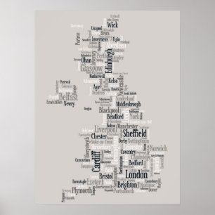 素晴らしイギリスUKシティ文字の地図 ポスター
