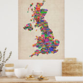 素晴らしイギリスUKシティ文字の地図 ポスター (キッチン)