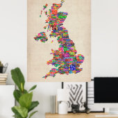 素晴らしイギリスUKシティ文字の地図 ポスター (ホームオフィス)