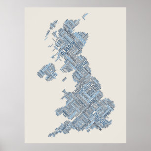 素晴らしイギリスUKシティ文字の地図 ポスター