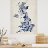素晴らしイギリスUK水彩地図 ポスター (キッチン)