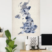 素晴らしイギリスUK水彩地図 ポスター (ホームオフィス)