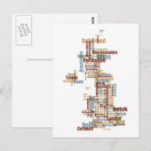 素晴らしイギリスUK郡文字の地図 ポストカード (正面/裏面)