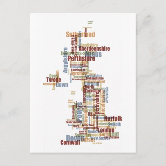 素晴らしイギリスUK郡文字の地図 ポストカード (正面)