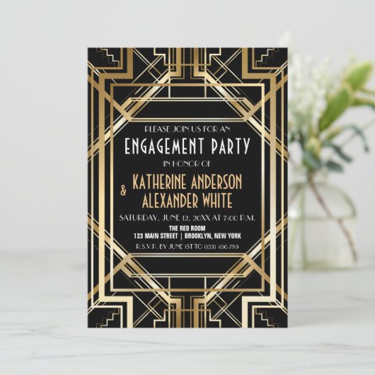 素晴らしインスパイアアールデコ婚約パーティ 招待状 (スタンド正面)