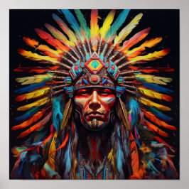 素晴らしインディアンヘッドドレスアートプリント ポスター