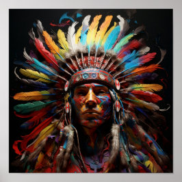 素晴らしインディアンヘッドドレスアートプリント ポスター