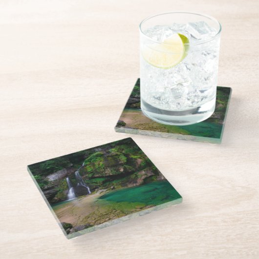 素晴らしウォーターフォールVirje，スロベニアのポスター ガラスコースター (アングル)