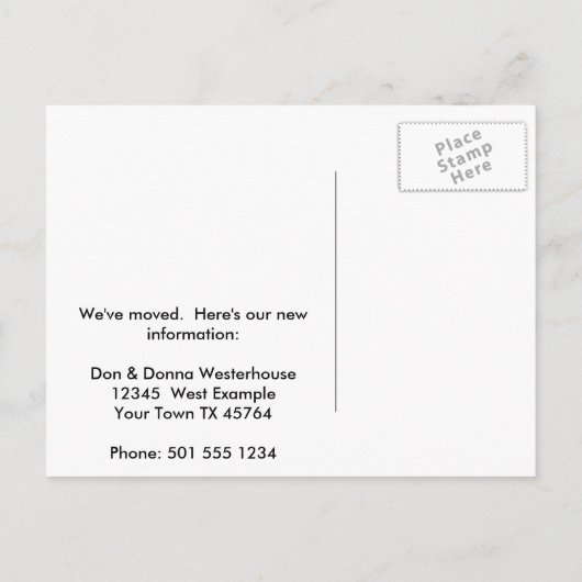 素晴らしエンターテイメント近く – 住所おもしろいの変更 案内ポストカード (裏面)