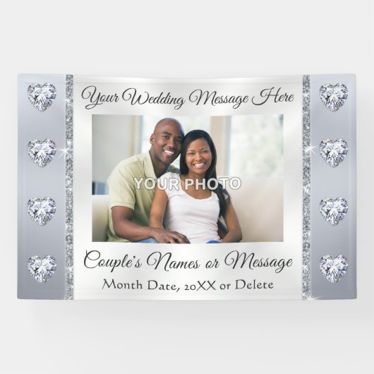 素晴らしカスタム写真と結婚のウェルカムバナー 横断幕 (横)