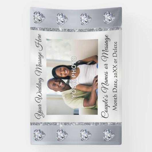 素晴らしカスタム写真と結婚のウェルカムバナー 横断幕 (縦)