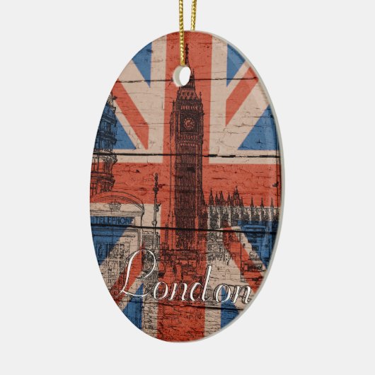 素晴らしカッコいいトレンディー旧グランジ木英国国旗 セラミックオーナメント (左)