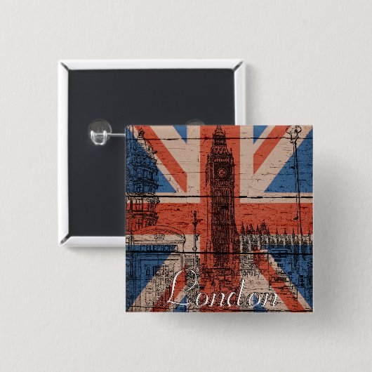 素晴らしカッコいいトレンディー旧グランジ木英国国旗 缶バッジ (正面&裏面)